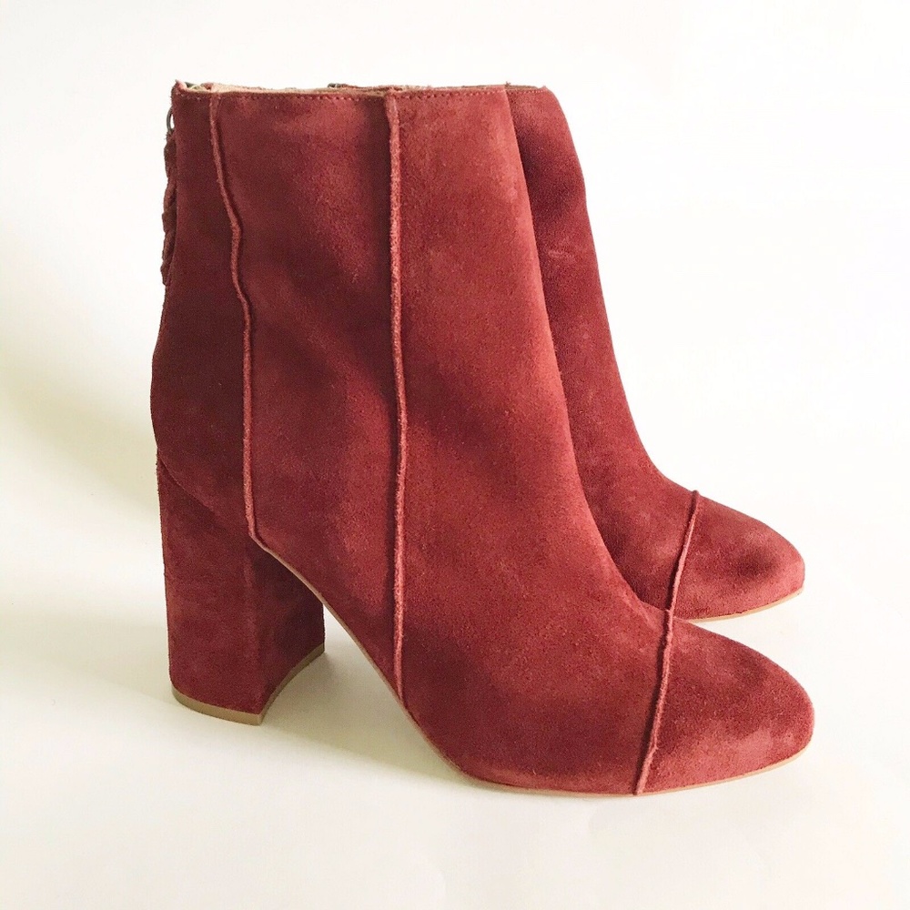 ABLE Women's Boots 9.5 Suede Mod Retro Chunky Heel Zip Back Booties